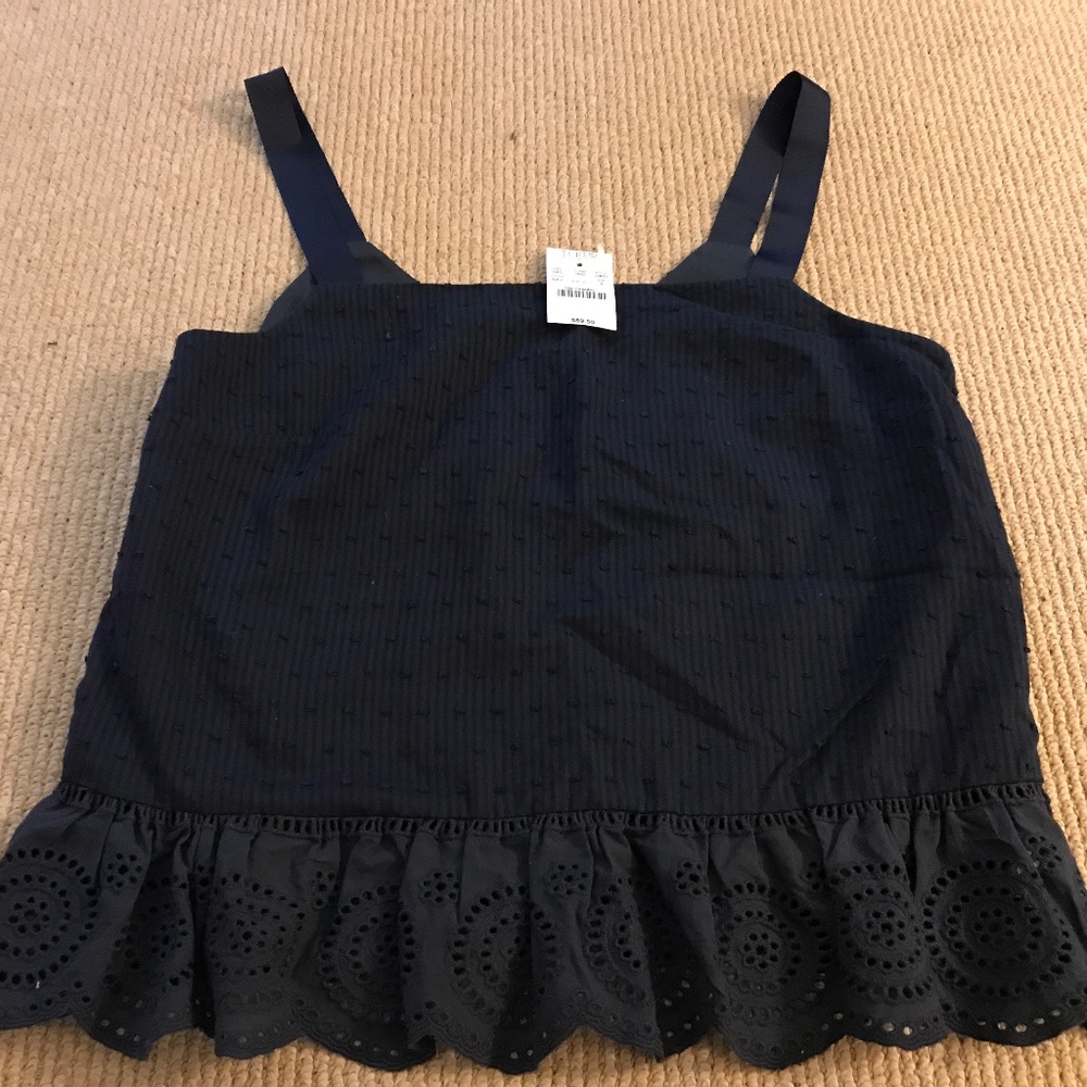 J crew navy top with ruffle bottom
